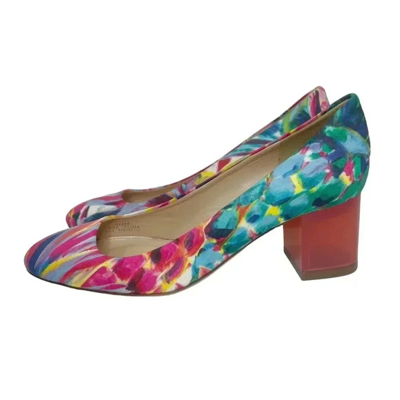 NWOT J Crew Colorful Floral Lucite Chunky Heels Rounded Toe Size 7 - Picture 1 of 10